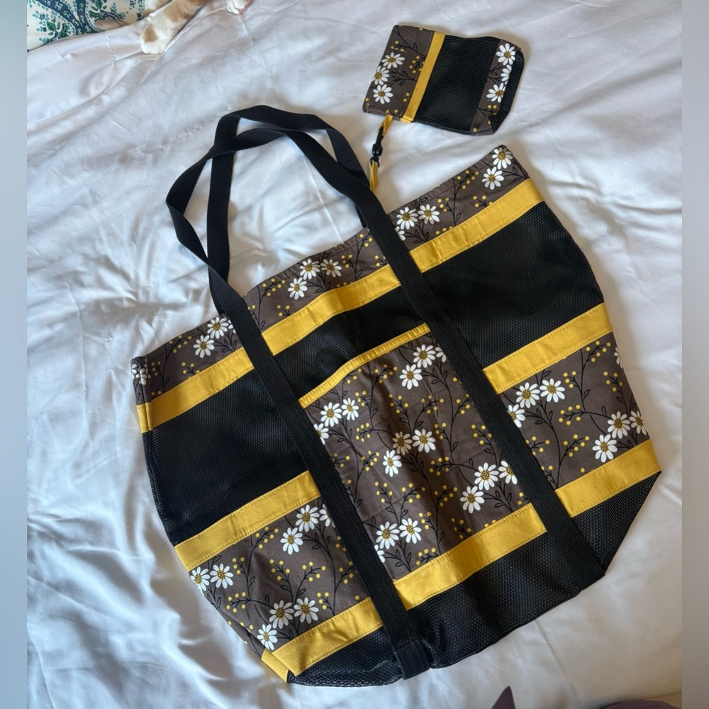 Chic Floral Black and Yellow Tote Bag